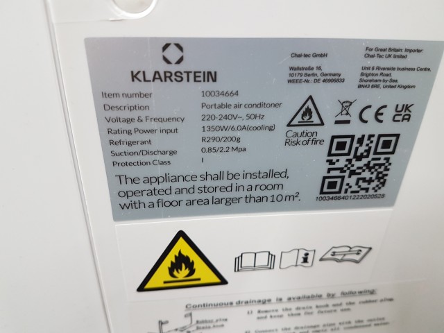 Kondicionierius "Klarstein Kraftwerk Smart 12K", su defektu.