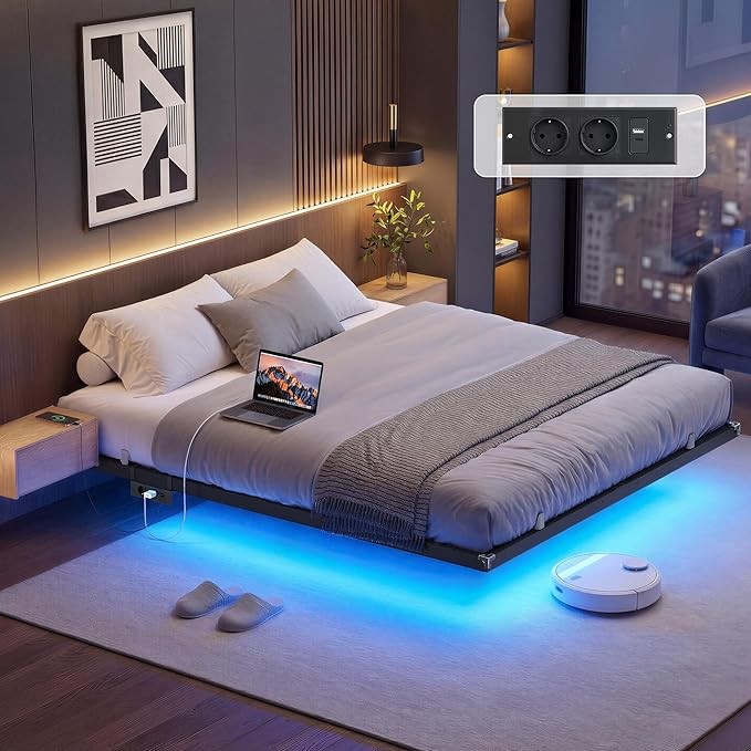 Metalinis lovos rėmas su LED apšvietimu "Vasagle"